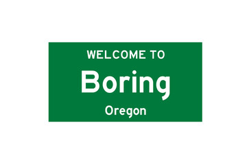 Boring, Oregon, USA. City limit sign on transparent background. 