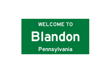 Blandon, Pennsylvania, USA. City limit sign on transparent background. 