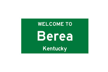 Berea, Kentucky, USA. City limit sign on transparent background. 
