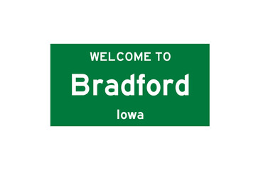 Bradford, Iowa, USA. City limit sign on transparent background. 