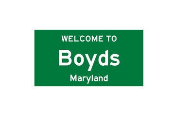 Boyds, Maryland, USA. City limit sign on transparent background. 