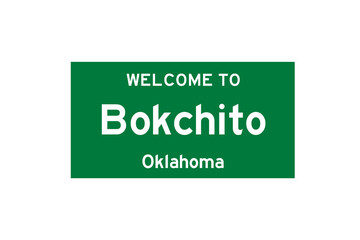 Bokchito, Oklahoma, USA. City limit sign on transparent background. 