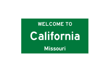 California, Missouri, USA. City limit sign on transparent background. 