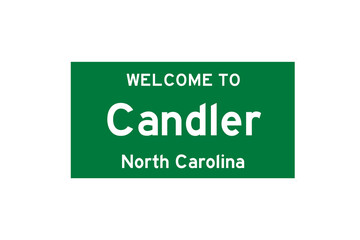 Candler, North Carolina, USA. City limit sign on transparent background. 