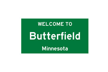 Butterfield, Minnesota, USA. City limit sign on transparent background. 