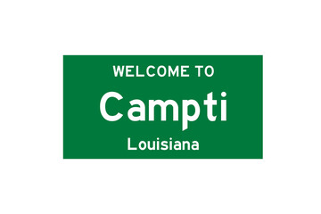 Campti, Louisiana, USA. City limit sign on transparent background. 