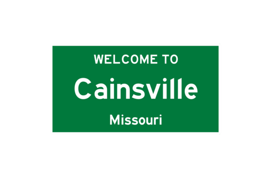 Cainsville, Missouri, USA. City limit sign on transparent background. 