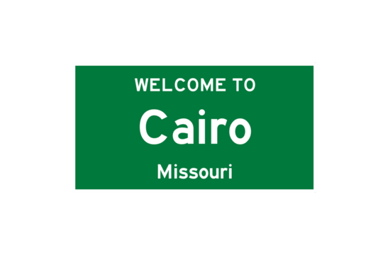 Cairo, Missouri, USA. City limit sign on transparent background. 
