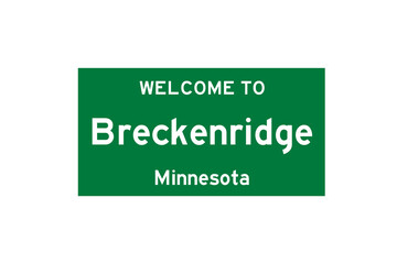 Breckenridge, Minnesota, USA. City limit sign on transparent background. 