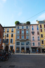 Colorful buildings in Milan, Italy