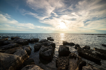 The coast of the Adriatic Sea at sunset