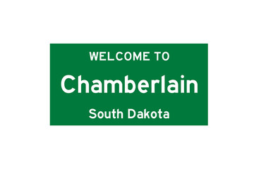 Chamberlain, South Dakota, USA. City limit sign on transparent background. 