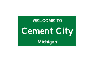 Cement City, Michigan, USA. City limit sign on transparent background. 