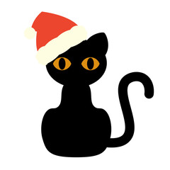 サンタ帽を被った黒猫のイラスト