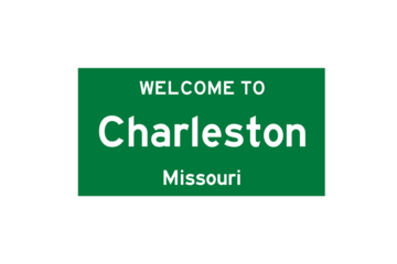 Charleston, Missouri, USA. City limit sign on transparent background. 