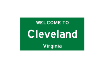Cleveland, Virginia, USA. City limit sign on transparent background. 