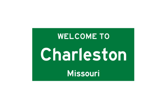 Charleston, Missouri, USA. City limit sign on transparent background. 