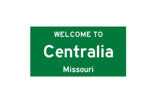 Centralia, Missouri, USA. City limit sign on transparent background. 