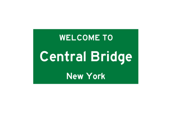 Central Bridge, New York, USA. City limit sign on transparent background. 