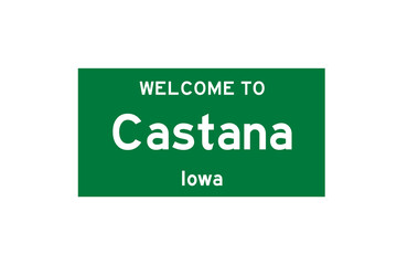 Castana, Iowa, USA. City limit sign on transparent background. 