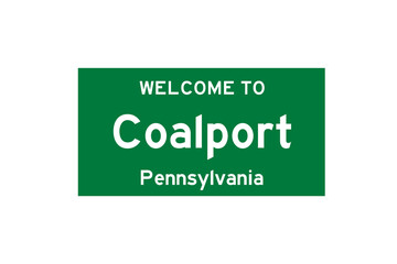 Coalport, Pennsylvania, USA. City limit sign on transparent background. 