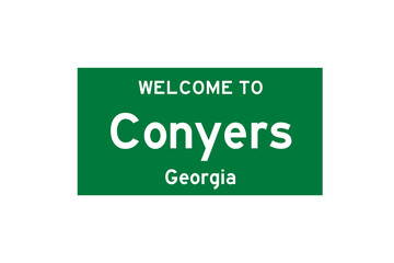 Conyers, Georgia, USA. City limit sign on transparent background.  - obrazy, fototapety, plakaty