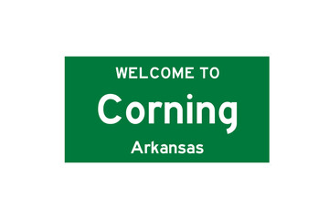 Corning, Arkansas, USA. City limit sign on transparent background. 