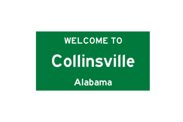 Collinsville, Alabama, USA. City limit sign on transparent background. 