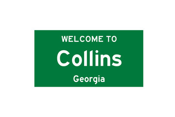 Collins, Georgia, USA. City limit sign on transparent background. 