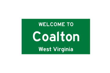 Coalton, West Virginia, USA. City limit sign on transparent background. 