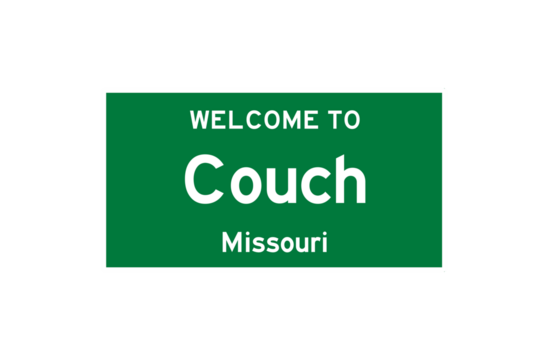 Couch, Missouri, USA. City limit sign on transparent background. 