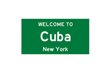 Cuba, New York, USA. City limit sign on transparent background. 