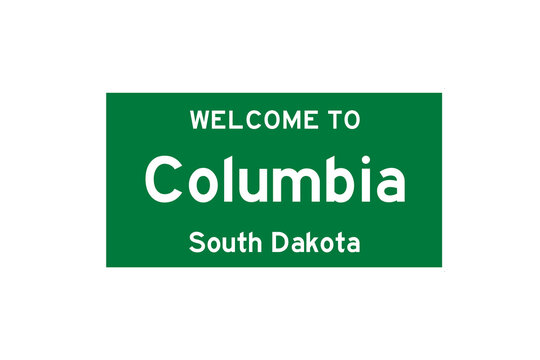 Columbia, South Dakota, USA. City limit sign on transparent background. 