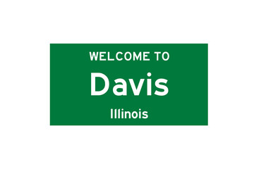 Davis, Illinois, USA. City limit sign on transparent background. 