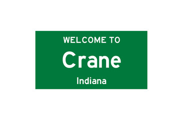 Crane, Indiana, USA. City limit sign on transparent background. 
