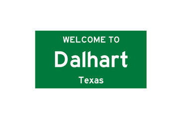Dalhart, Texas, USA. City limit sign on transparent background. 