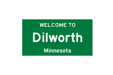 Dilworth, Minnesota, USA. City limit sign on transparent background. 