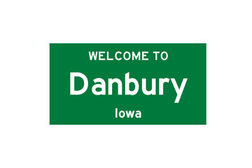 Danbury, Iowa, USA. City limit sign on transparent background. 