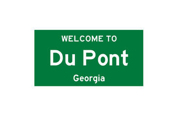 Du Pont, Georgia, USA. City limit sign on transparent background. 