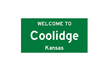 Coolidge, Kansas, USA. City limit sign on transparent background. 