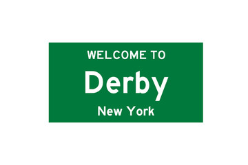 Derby, New York, USA. City limit sign on transparent background. 