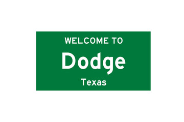 Dodge, Texas, USA. City limit sign on transparent background. 