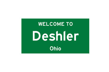 Deshler, Ohio, USA. City limit sign on transparent background. 