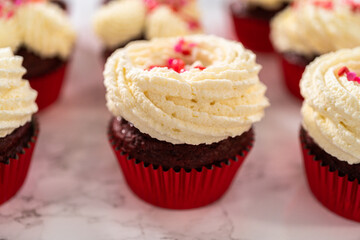 Red Velvet Cupcakes with White Chocolate Ganache Frosting