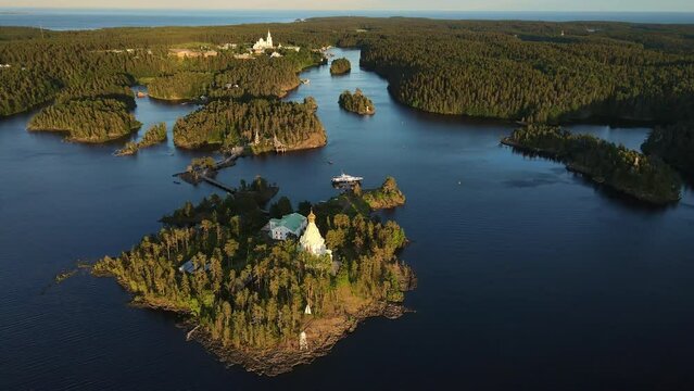 AERIAL: A hermitage located on a small island in Lake Ladoga, Karelia