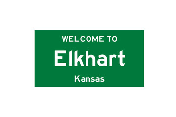 Elkhart, Kansas, USA. City limit sign on transparent background. 