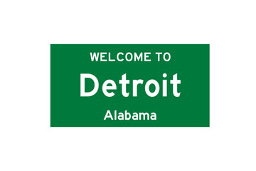 Detroit, Alabama, USA. City limit sign on transparent background. 