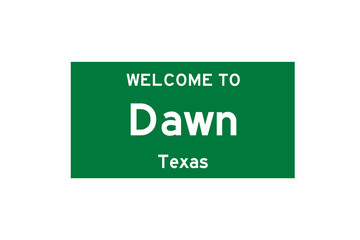 Dawn, Texas, USA. City limit sign on transparent background. 