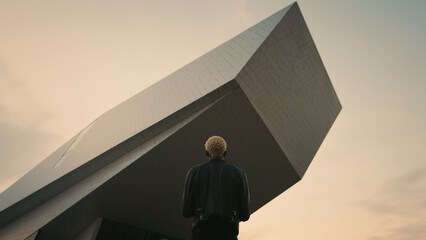 Portrait Of Black Guy Against Background Of Night Sky. Back.