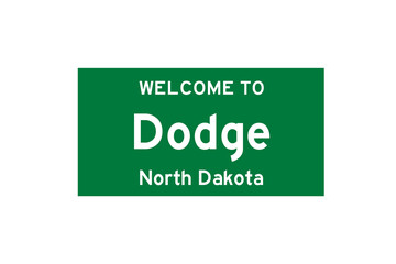 Dodge, North Dakota, USA. City limit sign on transparent background. 